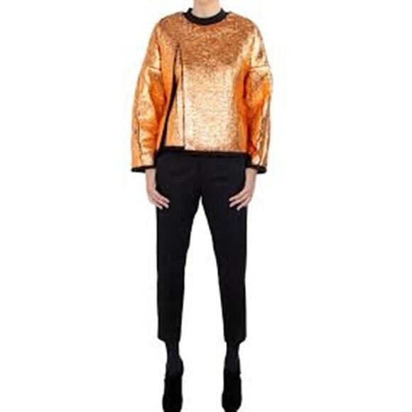 3.1 PHILLIP LIM Foil Copper Black CUT AWAY Self Underlayer SWEATSHIRT S $535